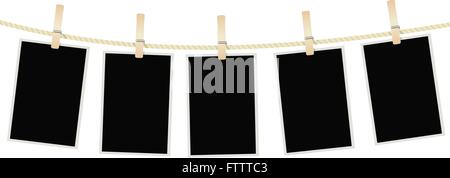 photo frames hanging on a rope with clothespins. vector Stock Vector