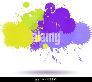 Green and violet color ink transparent blots abstract composition on white. vector illustration Stock Vector