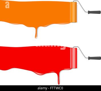 roller brush painting orange and red banner over white background. vector illustration Stock Vector