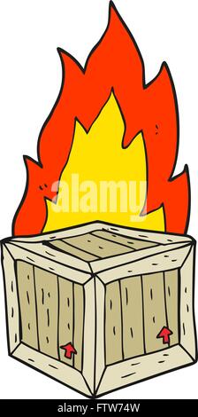 freehand drawn cartoon burning crate Stock Vector