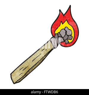 freehand textured cartoon burning wood torch Stock Vector