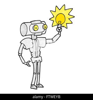 freehand textured cartoon robot with light bulb Stock Vector