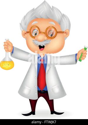 Cartoon scientist holding chemical flask Stock Vector