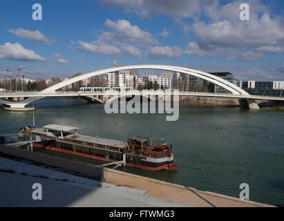 The bridge Raymond Barre, tram track, district of the Confluence, Lyon, France. Stock Photo
