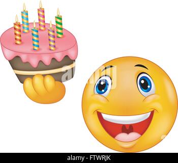Smiley emoticon holding birthday cake Stock Vector