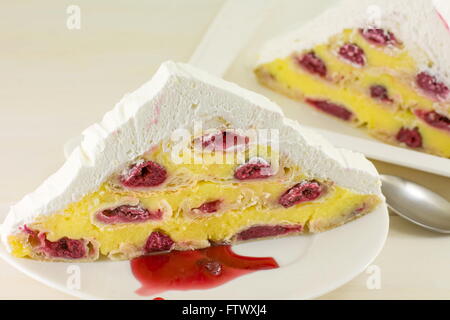 triangle cherry cake on white background Stock Photo