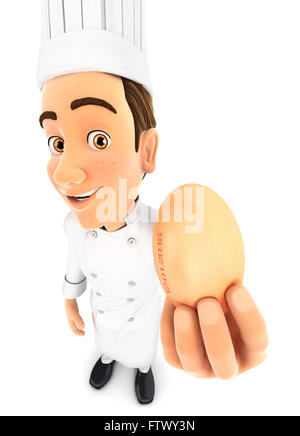 3d head chef holding an egg, isolated white background Stock Photo