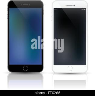 New realistic mobile phone smartphone collection iphon style mockups with blank screen isolated on white background. Vector illu Stock Vector