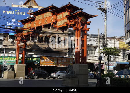 entrance arch to Chinatown in Chiang Mai,  Thailand Stock Photo