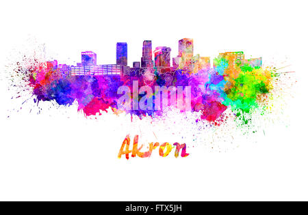 Akron OH skyline in watercolor splatters with clipping path Stock Photo