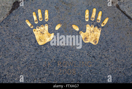 The hand-print of famous author JK Rowling at the City Chambers in Edinburgh, Scotland. Stock Photo