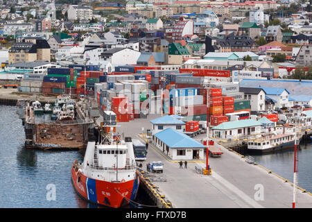 PORT OF USHUAIA, ARGENTINA - NOVEMBER 2015.  Ushuaia is the capital of Tierra del Fuego, Argentina. It is commonly regarded as t Stock Photo