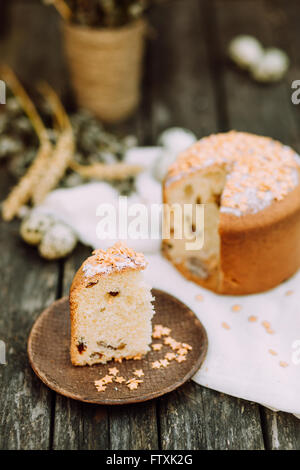 Piece of Easter cake on the plate Stock Photo