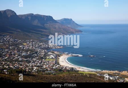 Camps Bay resting against Twelve Apostles viewed from Lions Head early morning - Cape Town - South Africa Stock Photo