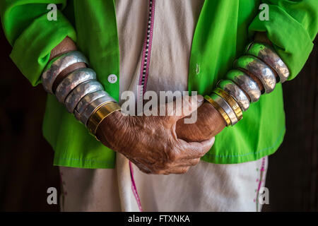 Padaung Tribe's Woman wearing bracelets Stock Photo