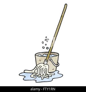 freehand textured cartoon mop and bucket Stock Vector