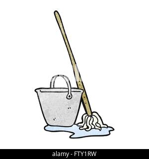 freehand textured cartoon mop and bucket Stock Vector