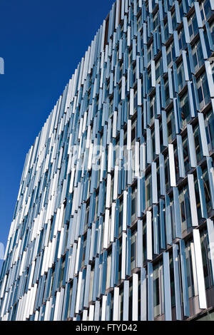 The Blue Fin Building facade in Bankside, London. Vertical Fins provide solar shading for the offices within. Stock Photo