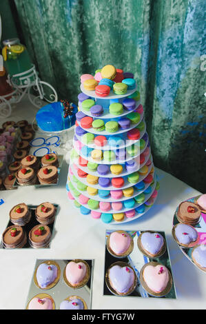 macaroon tower and cakes Stock Photo