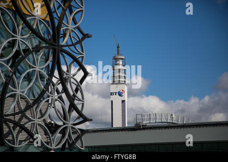 View of the BT tower in Birmingham taken from the Birmingham Library, Stock Photo