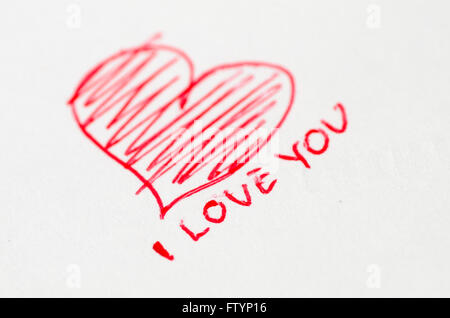 red heart hand drawn on paper Stock Photo