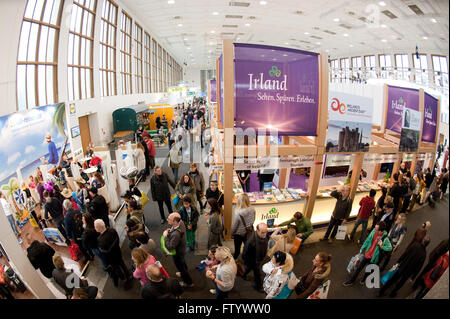 Berlin, Germany. 13th Mar, 2016. Visitors walk past the booth of Ireland at the international travel fair ITB in Berlin, Germany, 13 March 2016. Photo: KLAUS-DIETMAR GABBERT/dpa/Alamy Live News Stock Photo