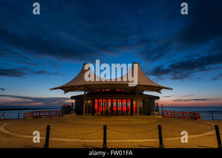 The new 2016 bandstand of Aberystwyth photographed here with a long exposure at blue hour Credit:  Ian Jones/Alamy Live News Stock Photo