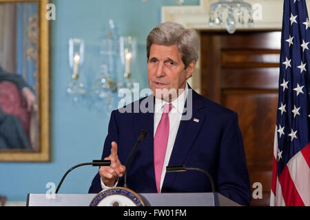 Washington DC, USA. 30th March, 2016. Secretary of State John Kerry and Nigerian Foreign Minister Geoffrey Onyeama hold US-Nigeria Binational Commission briefing in the Treaty Room of the US State Department. Credit:  B Christopher/Alamy Live News