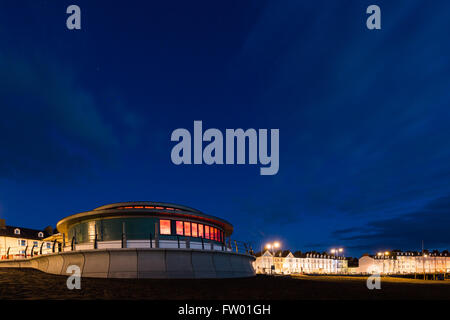 The new 2016 bandstand of Aberystwyth photographed here with a long exposure at blue hour Credit:  Ian Jones/Alamy Live News Stock Photo