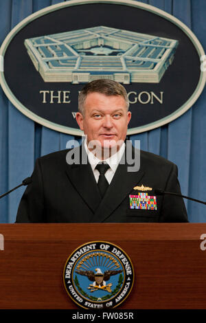 Thursday, March 30, 2016, Washington, DC USA: United Kingdom Maj. Gen. Doug Chalmers, deputy commander, Strategy and Sustainment (S&S) Combined Joint Task Force - Operation Inherent Resolve, briefs media via live video from Southeast Asia to provide an update on operations. Credit:  B Christopher/Alamy Live News Stock Photo