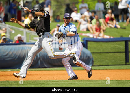 Pittsburgh Pirates first baseman Michael Chavis gets into position during a  baseball game against the Tampa Bay Rays Saturday, June 25, 2022, in St.  Petersburg, Fla. (AP Photo/Steve Nesius Stock Photo - Alamy