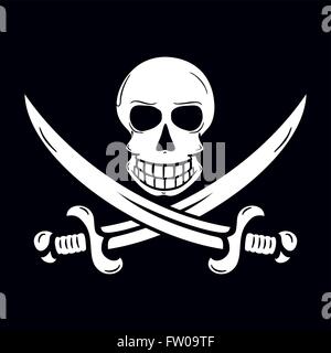 Jolly Roger pirate flag à la Jack Rackham with a skull and two crossing swords. Stock Vector