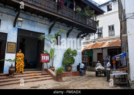 Street outside The Emerson Spice Hotel, Stonetown, Stone Town, Zanzibar, Tanzania, Africa Stock Photo