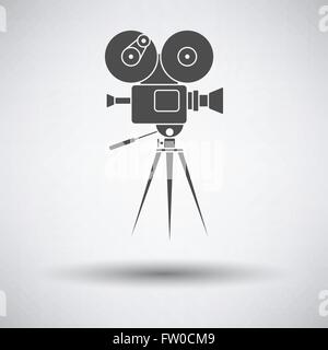 Retro cinema camera icon on gray background with round shadow. Vector illustration. Stock Vector