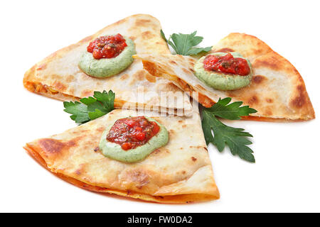 Sliced quesadilla on white background Stock Photo