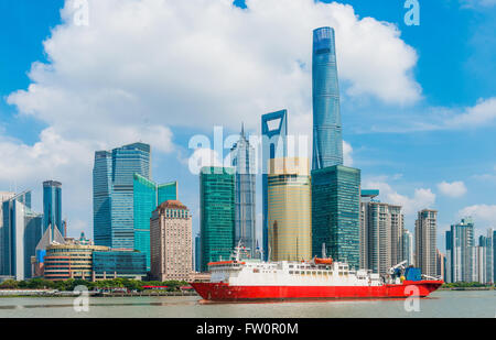 Skyline view from Bund waterfront on Pudong New Area- the business quarter of the Shanghai. Shanghai in most dynamic city of Chi Stock Photo