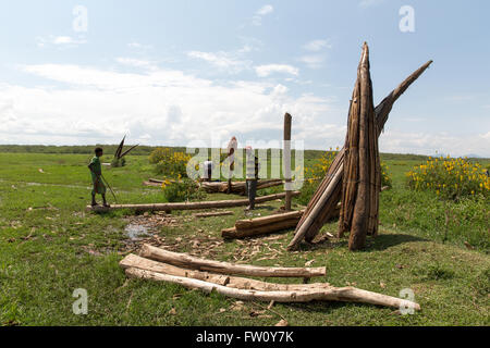 Meki River delta, Ziway, Ethiopia, October 2013 Fishermen's boats of wood and reed. Stock Photo