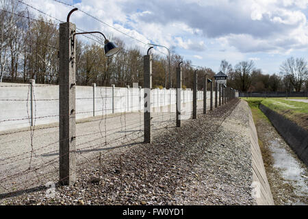 Fence and wall around Dachau concentration camp Stock Photo