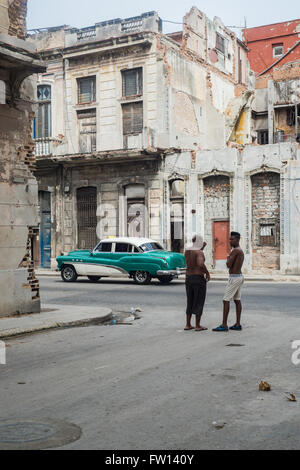 Havana, Cuba - September 28, 2015: Classic american car drive on street of Old Havana,Cuba. Classic American cars are typical la Stock Photo