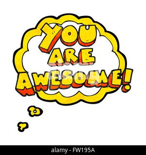 freehand drawn thought bubble textured cartoon you are awesome text Stock Vector