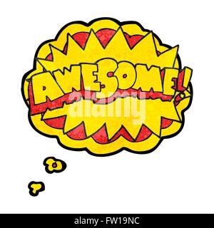 freehand drawn thought bubble textured cartoon awesome symbol Stock Vector