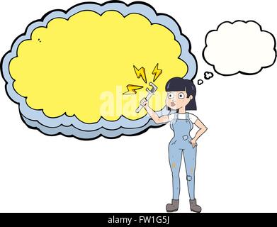 freehand drawn thought bubble cartoon female plumber Stock Vector