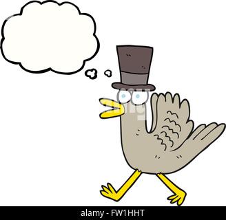 freehand drawn thought bubble cartoon duck in top hat Stock Vector