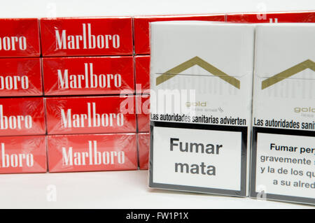 Selection of Marlboro Cigarettes on sale in a tobacconist. Stock Photo