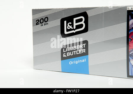 Close of  Lambert and Butler Cigarettes on sale in a tobacconist. Stock Photo