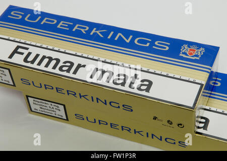 Super Kings Cigarettes Carton taken on white background. Stock Photo