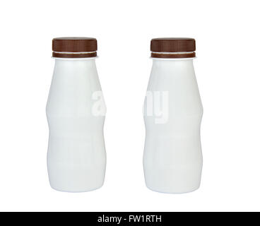 Two white closed plastic bottles with brown cap - isolated Stock Photo