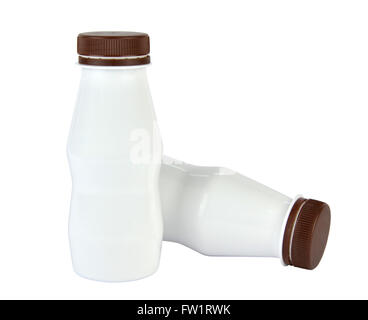 Two closed white plastic bottles with brown cap - isolated Stock Photo
