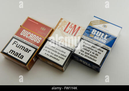 Selection of Cigarettes on sale in a tobacconist. Stock Photo