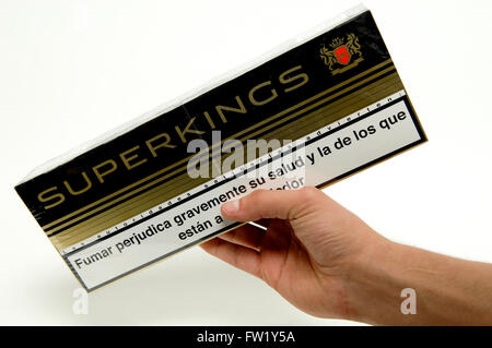 Super Kings Cigarettes Carton on sale in a tobacconist. Stock Photo